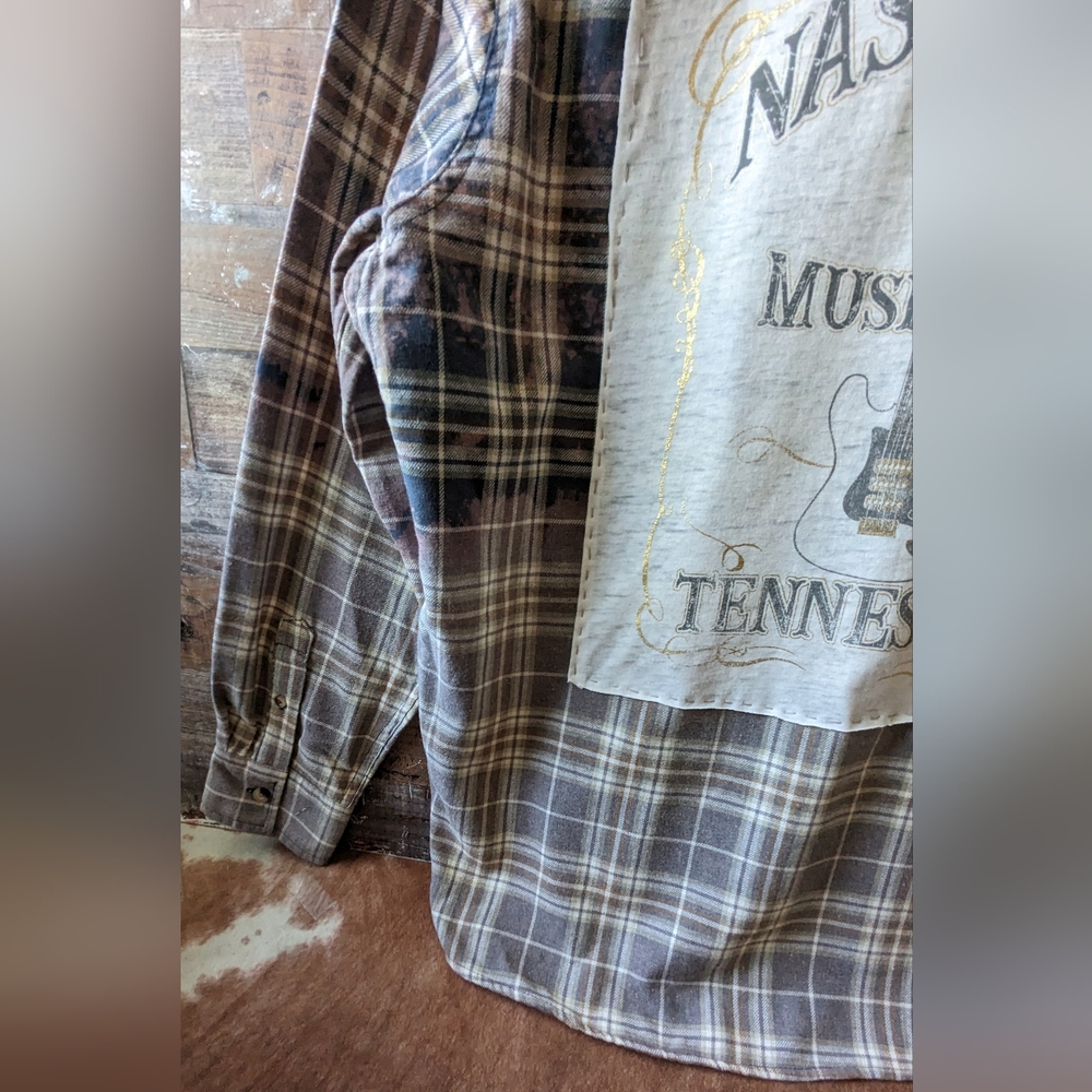 NWT Upcycled Handcrafted Dip Dyed Bleached Flannel Shirt Nashville - Picture 6 of 13